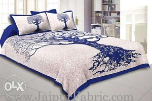 White And Purple Tree Print Bed Set