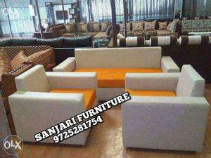 White-and-orange Sofa Chairs And Sofa