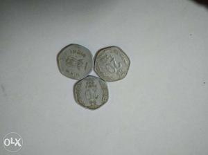 Three Silver India Rupee Coins