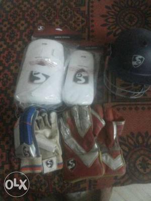 Two Pairs Of Red And Blue Gloves, Knee Pads And Helmet