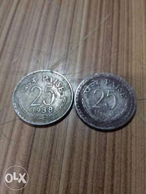 Two Round 25 Paise Coins
