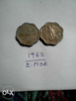 Two Scallop 2 Indian Paise Coins