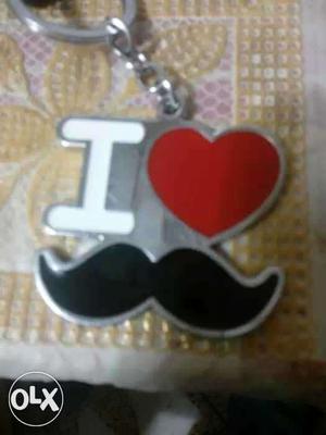 White,red And Black I Love Mustache Keychain