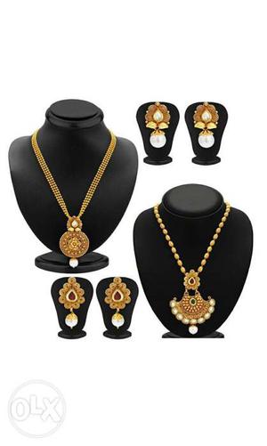 2 sets of gold plated Kundan Necklace. Make you