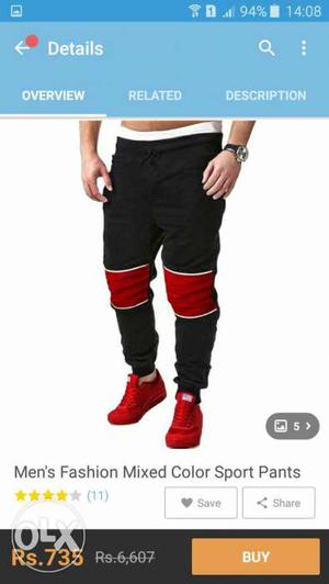 Black And Red Fashion Mixed Colors Sports Pants