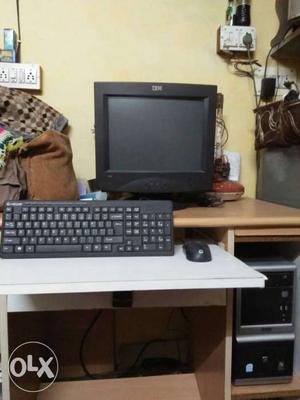 Black Computer Keyboard, Mouse, And Black IBM CRT Computer