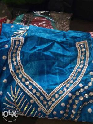 Blue And Beige Silk Textile