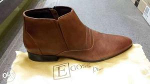 Brown Egoss Plus Leather Pointed Toe Side-zip Dress Shoe