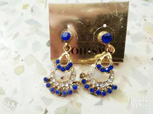 Embellished Blue Stone And Diamond Drop Earrings
