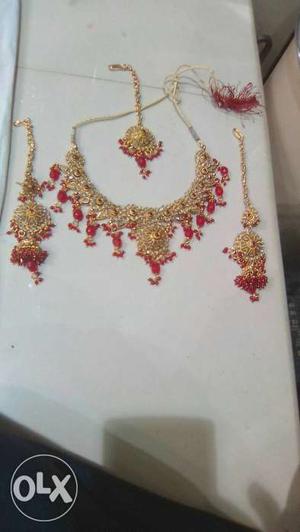 Gold And Red Beaded Jewelry Set