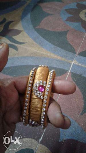 Golden& pink silk thread bangles