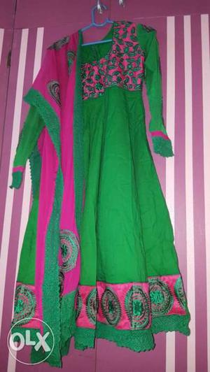 Green And Fuchsia Sari