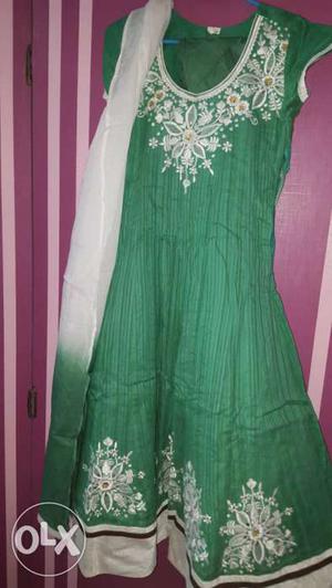 Green And White Floral Traditional Dress