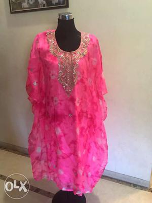 New pink silk gotapatti Kaftan (L) size