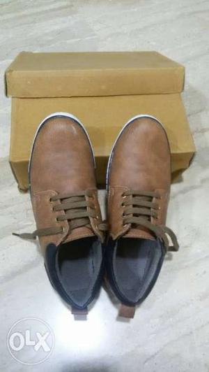 Pair Of Brown Suede Low Top Sneakers With Box