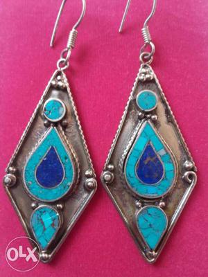 Pair Of Women's Blue-and-grey Dangle Earrings
