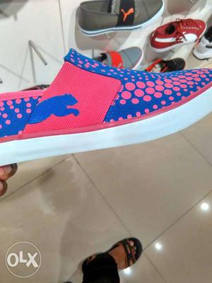 Paired Pink And Blue Puma Canvas Slip-on Shoe