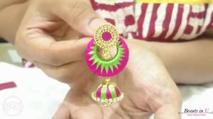 Pink And Green Drop Earrings
