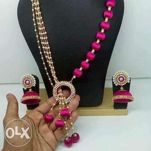 Pink Silk Thread Necklace With Jhumka