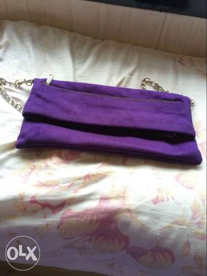Purple Suede Shoulder Bag With Link Chain Strap