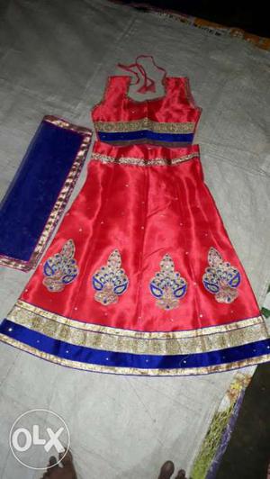 Red And Blue Floral Sari Dress