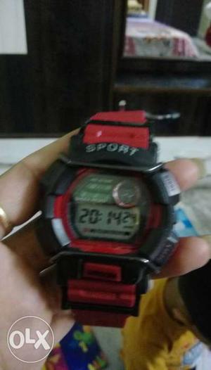 Round Black And Red Sport Digital Watch With Band