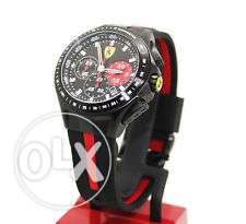 Round Black Ferrari Chronograph Watch With Silicone Band