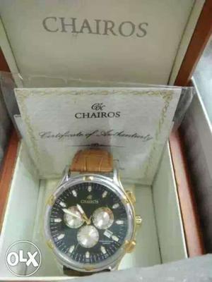 Round Silver Chairos Chronograph Watch With Box