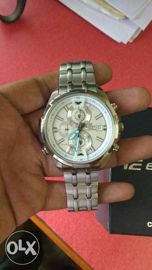 Round Silver Chronograph Watch With Link Bracelet