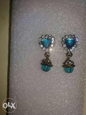 Sapphire And Diamond Encrusted Pendant Earrings