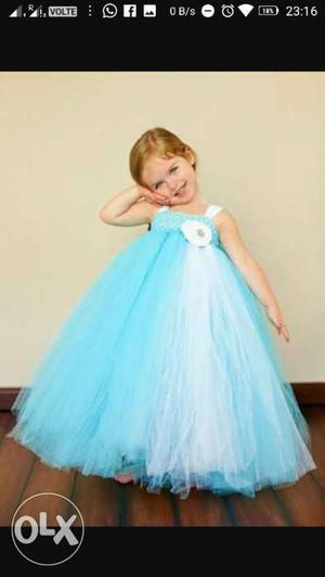 Toddler's Teal Spaghetti Strap Mesh Gown