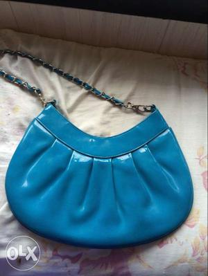 Women's Blue Leather Sling Bag