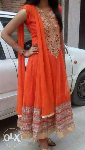 Women's Orange And Brown Salwar Kameez