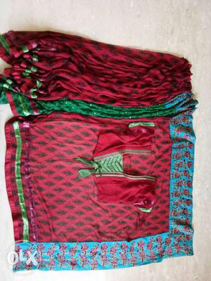 Women's Red, Blue And Green Sari