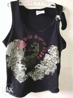 Black And Gray Floral Tank Top