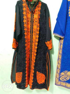 Black And Orange Floral Long Sleeve Dress
