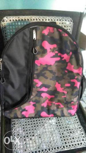 Black And Pink Camouflage Print Backpack