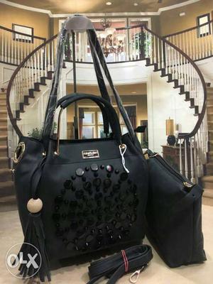 Black Leather Two-way Handbag