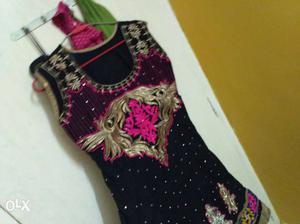 Black, Pink, And Beige Floral Scoop-neck Sleeveless Mini