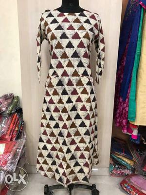 Black, White And Brown Triangle Print Dress