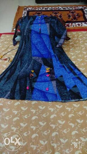 Blue And Black Long Sleeves Dress