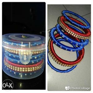Blue And Red Beaded Silk Thread Bangles