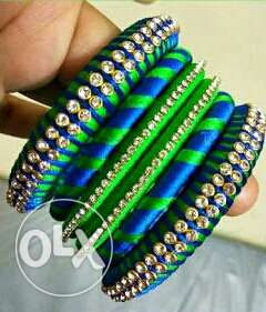 Blue green silk thread