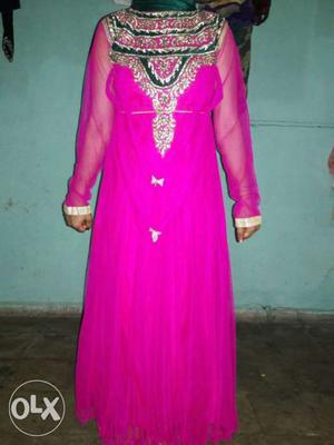 Brand new woman's pink anarkali dress zari work