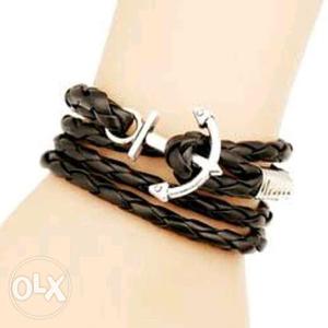 Brown Leather Anchor Lock Bracelet