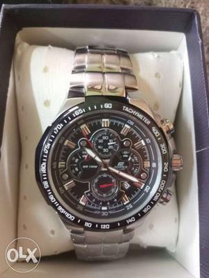Casio brand new Black Chronograph Watch With Silver Link