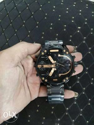 Diesel Round Black Chronograph Watch With Link Band