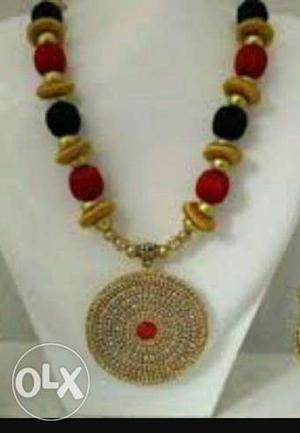Gold, Black, And Red Chandbali Necklace
