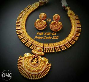 Gold Chandelier Necklace And Earrings Set