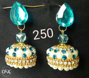 Gold, White Pearl, And Diamonds Drop Earrings